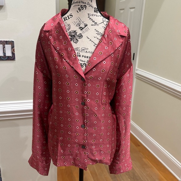 LOFT Tops - Ann Taylor LOFT floral foulard lapel satin shirt NWT XL